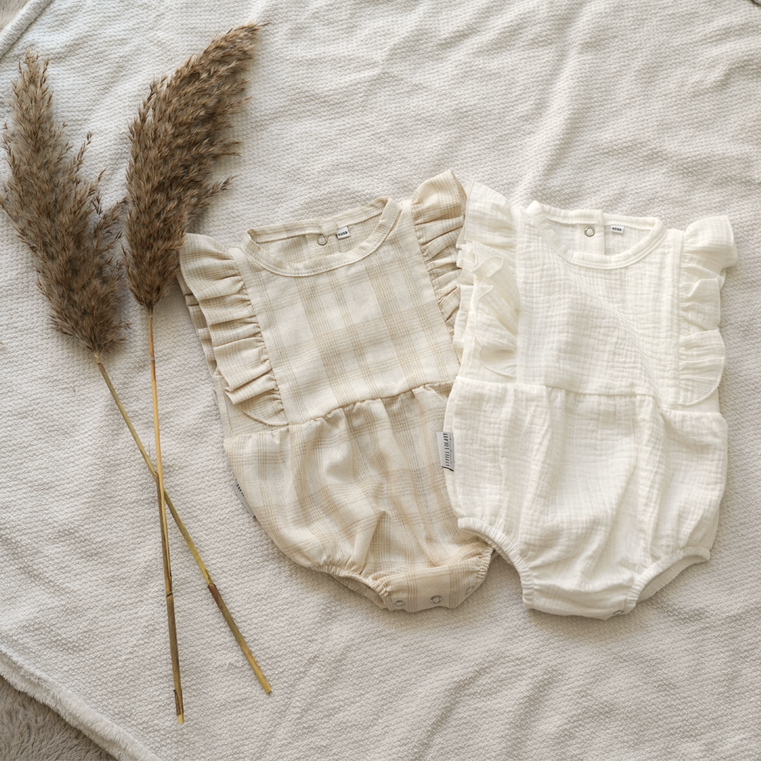 Bodysuit Ruffles Cotton Linen - Check