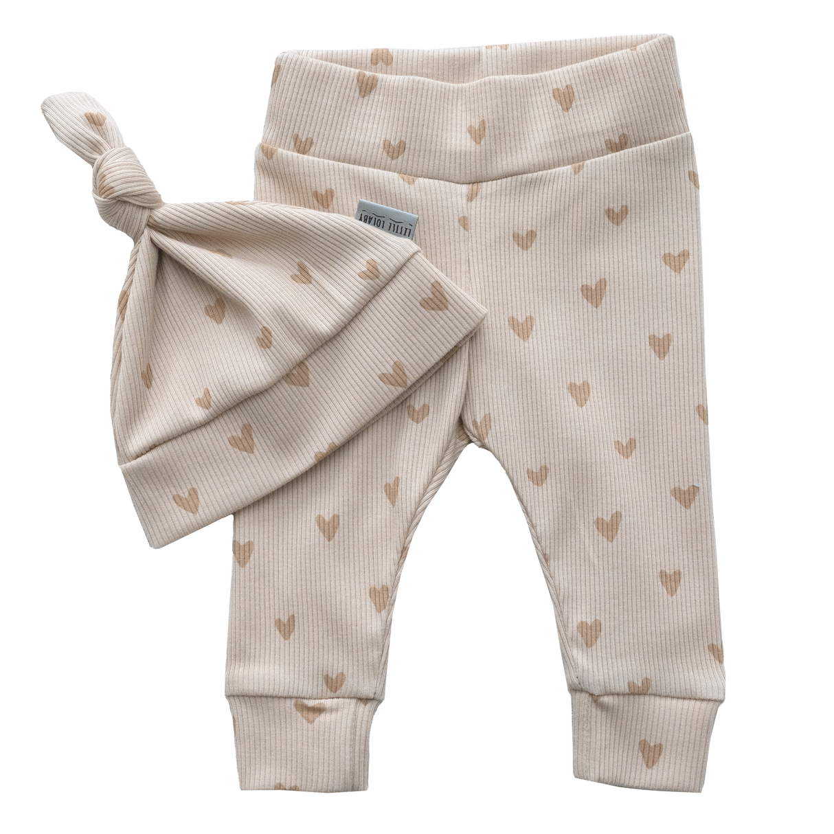 Newborn Muts + Broek - Hearts Beige