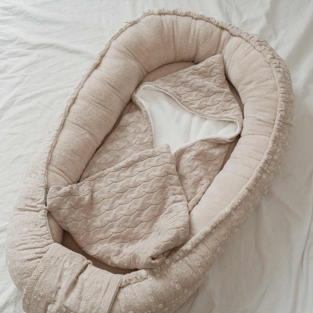 Wikkeldoek Cable Knit - Bamboekatoen Ecru