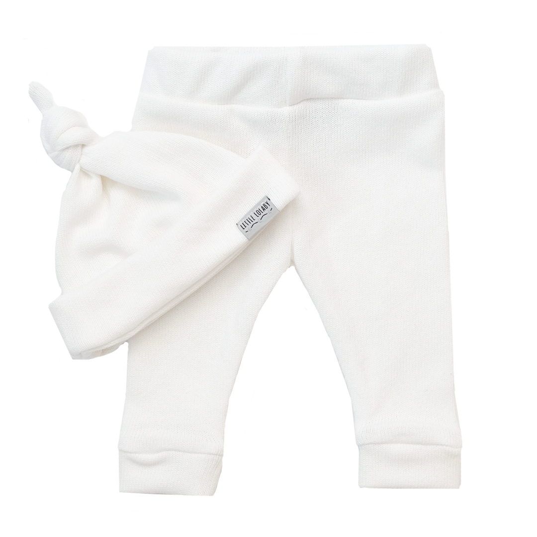 Newborn Muts + Broek - Fijn Gebreid Ecru